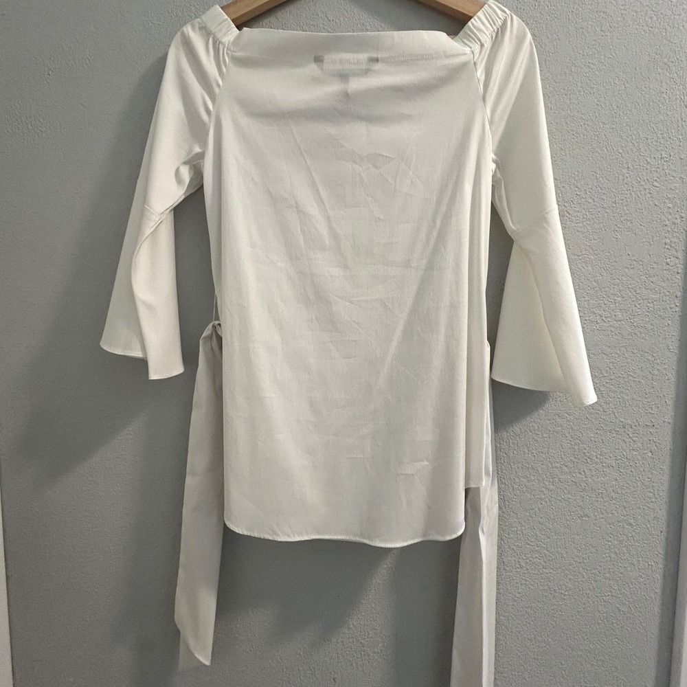 White House Black Market White Off The Shoulder Bell Sleeve Poplin Top XS New